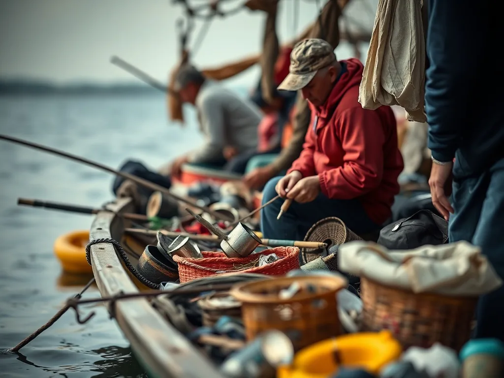 Bas de ligne pour la pêche au toc monté avec plombée dégressive et hameçon sans ardillon, posé sur une boîte de pêche ouverte