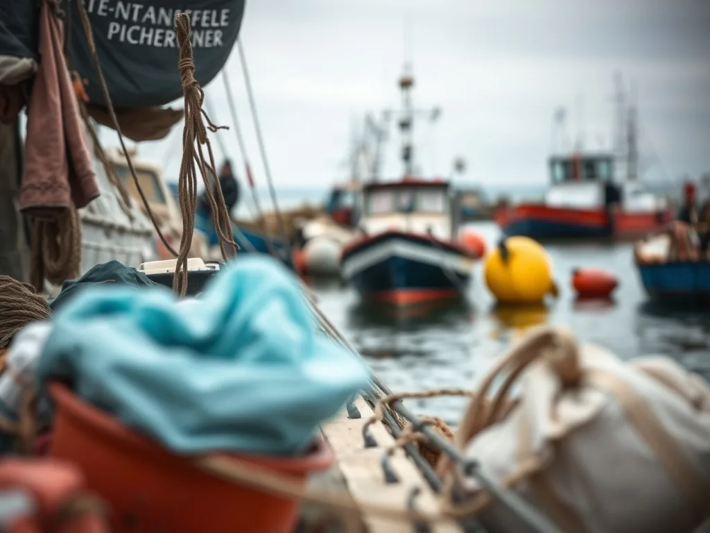 Un montage drop shot avec un ver de terre accroché en travers, posé sur une caisse de pêche en bord de mer