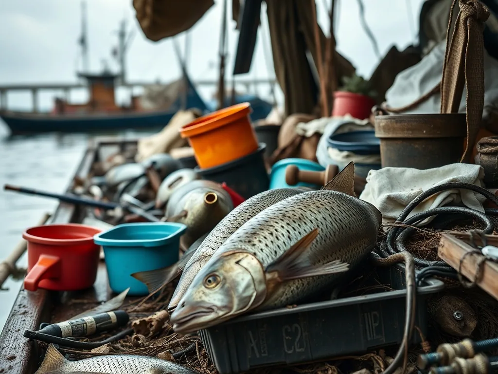 Ligne de pêche au coup tendue avec flotteur et chapelet de plombs cendrés sur fond d'eau calme