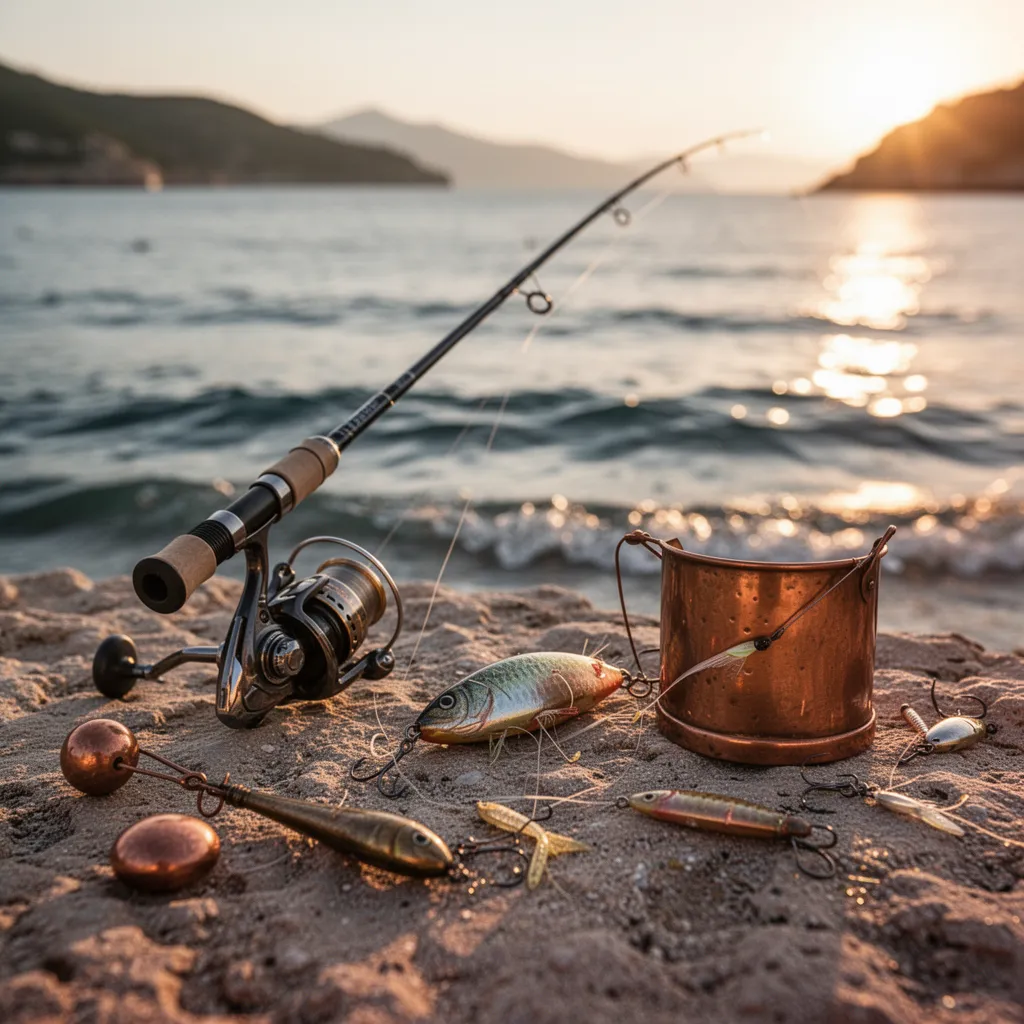 Écran d'ordinateur affichant une boutique en ligne de pêche avec des cannes et moulinets en catalogue